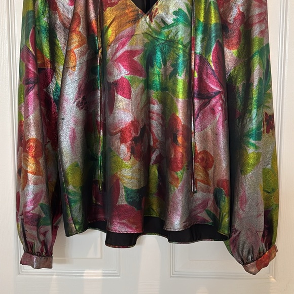 Anthropologie Current Air Goldie Metallic Floral Long Sleeve Blouse Size XS - Picture 8 of 13